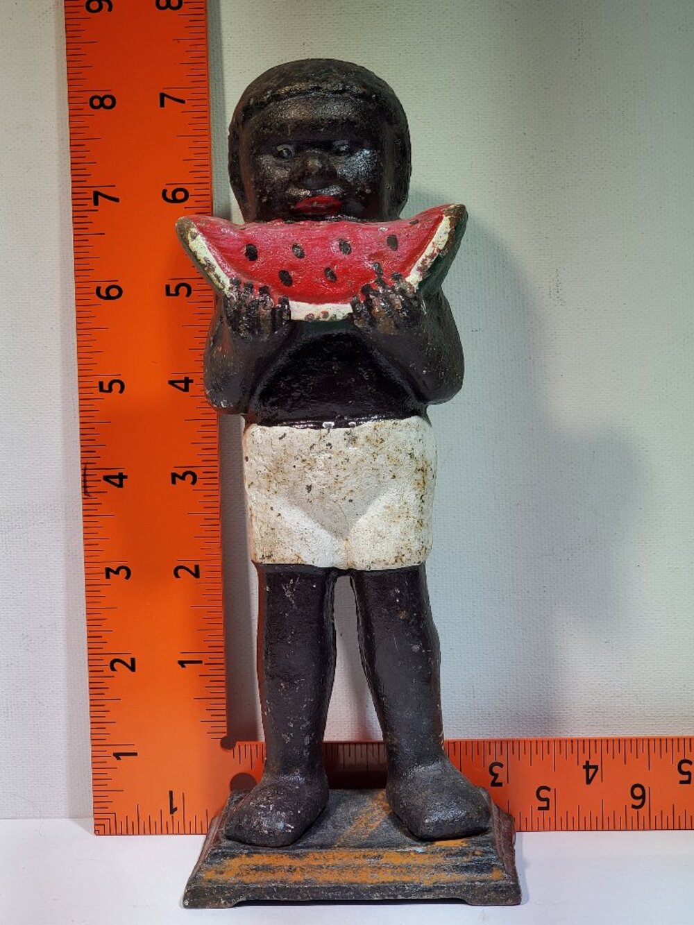 VINTAGE BLACK AMERICANA ***WATERMELON*** CAST IRON STATIONARY BANK  NO MARKINGS